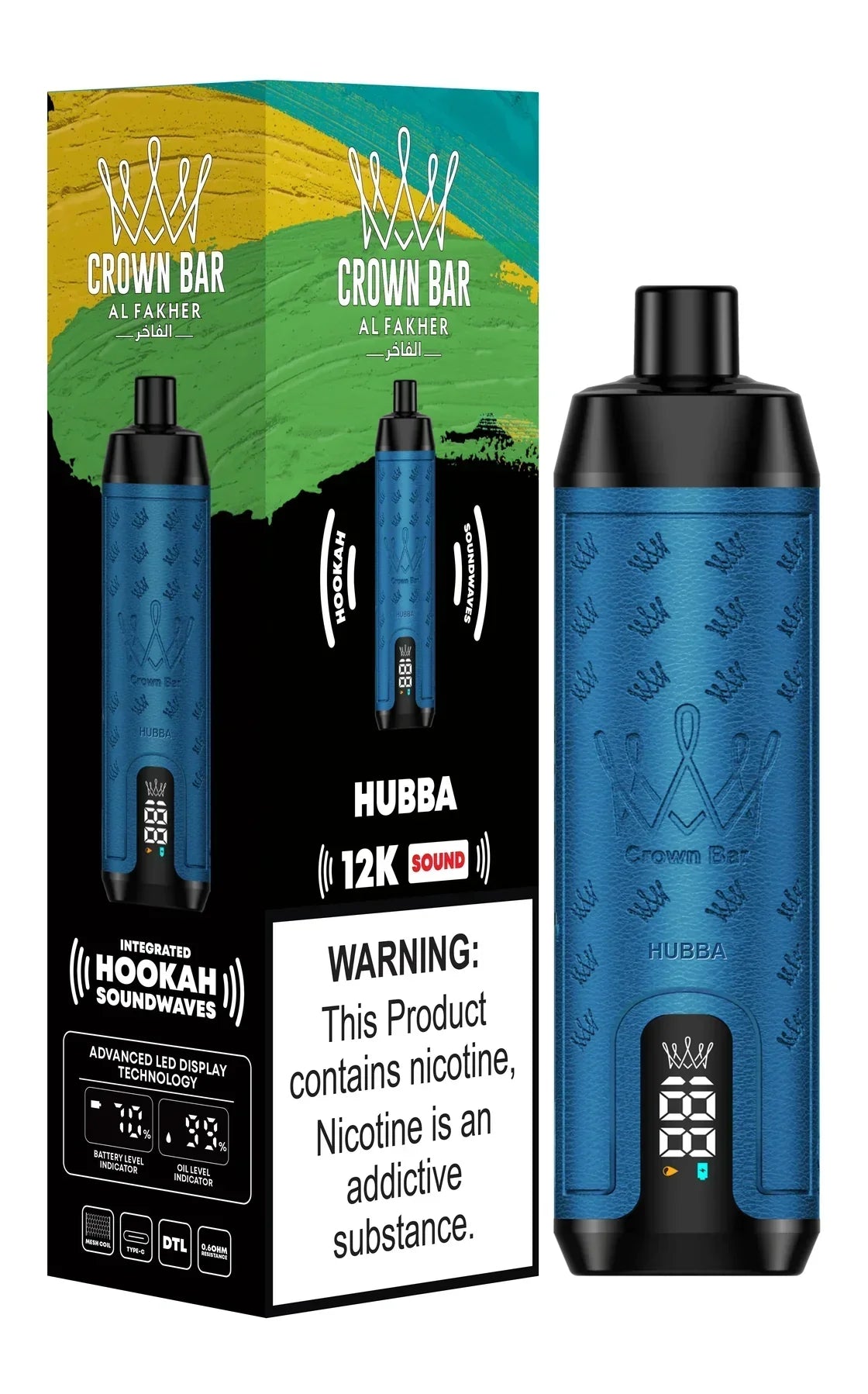 Crown Bar Al Fakher Hubba 12000 puffs disposable vape with LED display Dubai