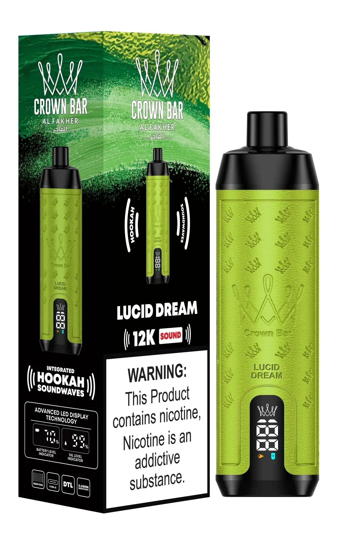 Crown Bar Al Fakher Lucid Dream 12000 puffs disposable vape with LED display Dubai