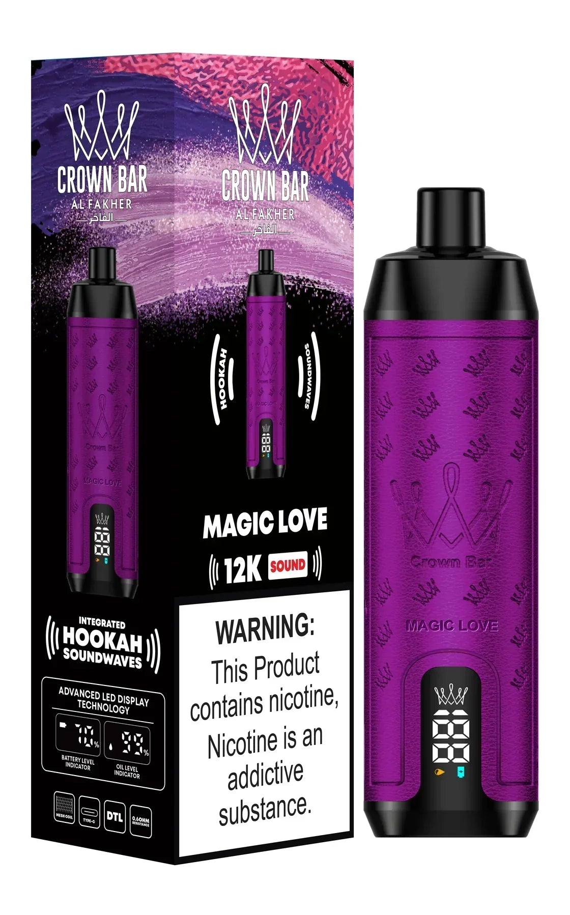 Crown Bar Al Fakher Magic Love 12000 puffs disposable vape with LED display Dubai