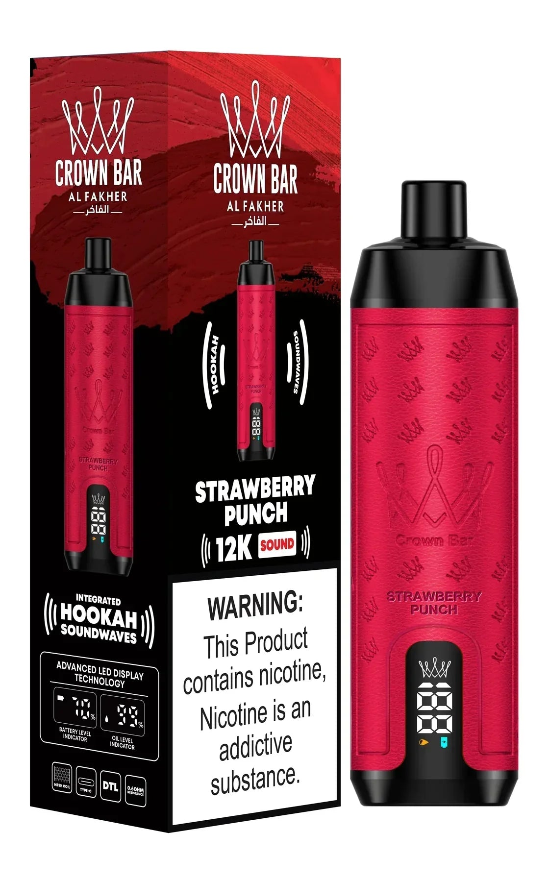 Crown Bar Al Fakher Strawberry punch 12000 puffs disposable vape with LED display Dubai