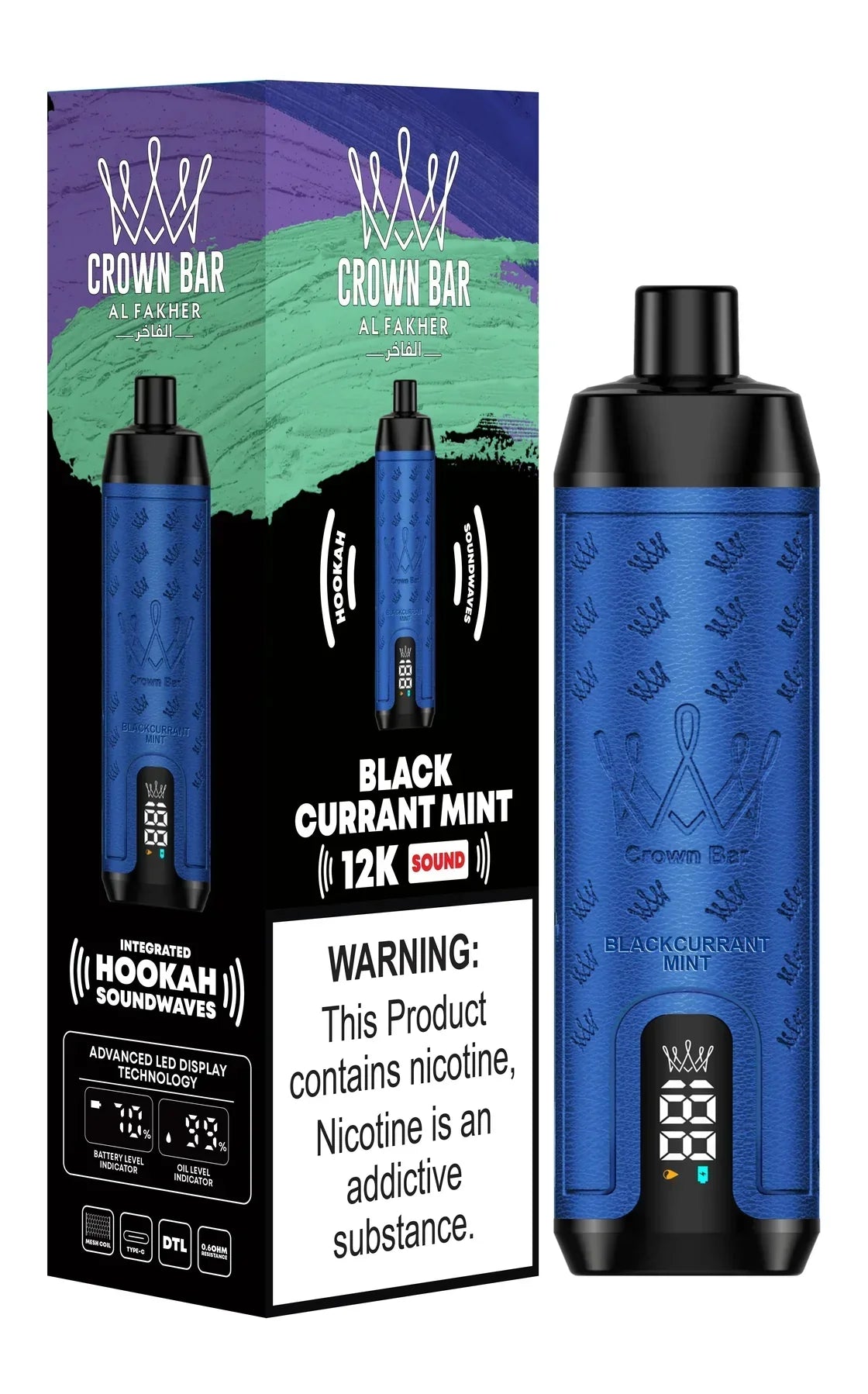 Crown Bar Al Fakher balck currant mint 12000 puffs disposable vape with LED display Dubai