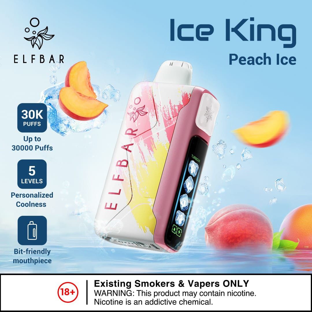 Elf Bar Ice King 30000 Ice King  Peach  ice disposable vape, 50mg, 5-level ice, Dubai UAE