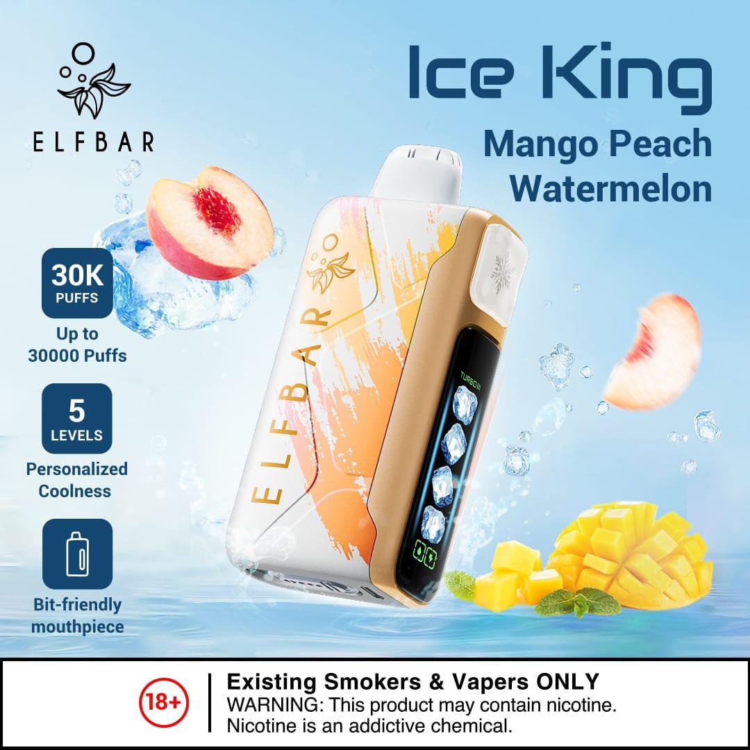 Elf Bar Ice King 30000 Mango Peach Watermelon disposable vape, 50mg, 5-level ice, Dubai UAE